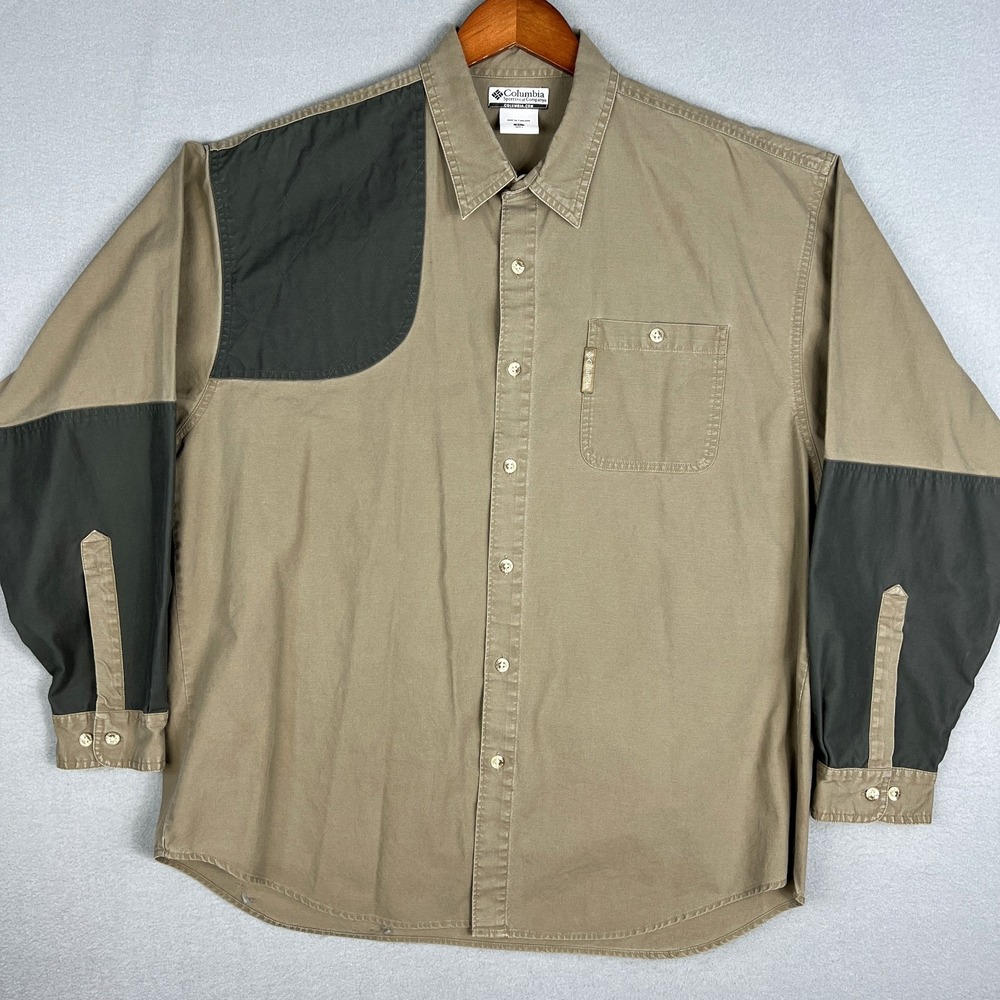 VTG Columbia Shooting Shirt Mens XL Beige Khaki Briarshun Hunting Outdoors Thick